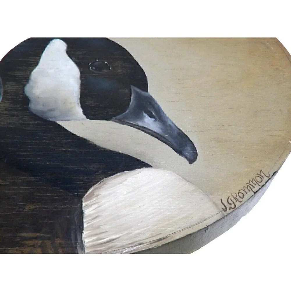 Oval shape wooden box painted with two ducks by JEAN GROMMON approx 15 x 9 x 3